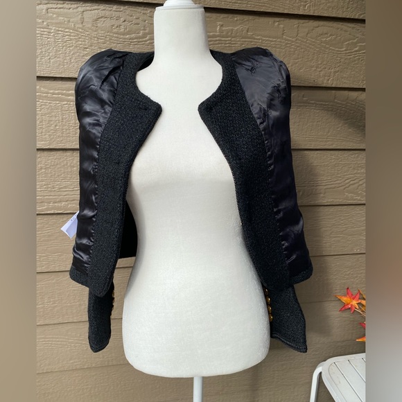 Black Tweed Wool Blend Cropped Women’s Blazer size S - Picture 16 of 16